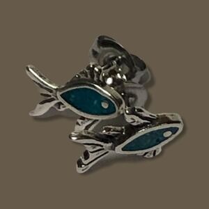 Sterling Silver 925 Tiny Stud Earrings Turquoise Inlay Fish Southwest USA Made